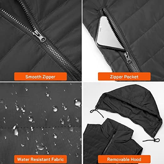 USB Thermal Heated Vest with Detachable Hood for Outdoor Cold Weather
