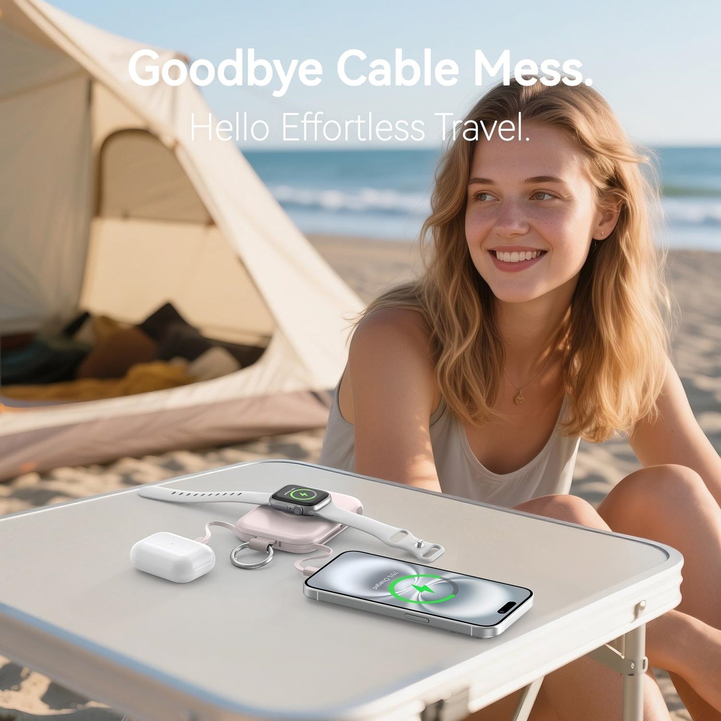 5000mAh Portable Power Bank, Compact Charger with Built In Cables for iPhone Apple Watch AirPods and Travel