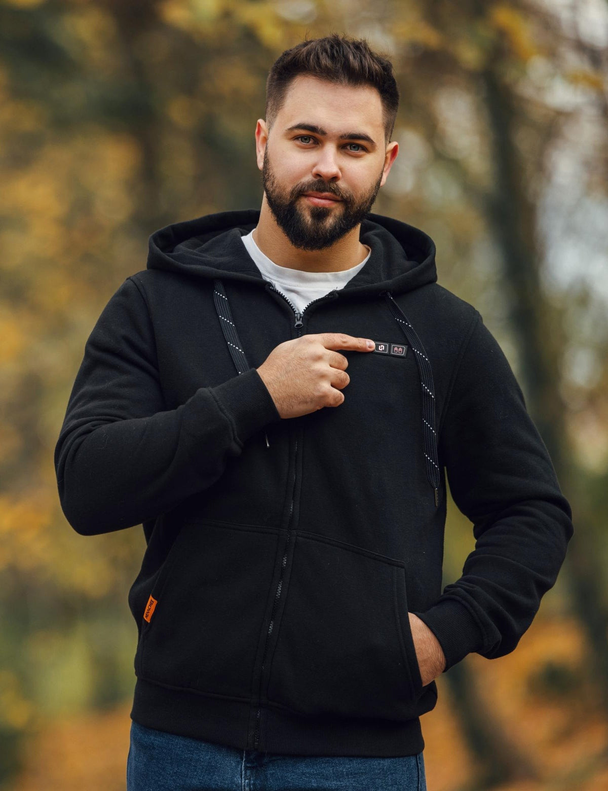 Mens Electric Heated Zipper Sweatshirt with Rechargeable Battery Pack and Dual Heating Zones