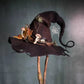 Felt Witch Hat with Chiffon Trim and Adjustable Fit, Handmade Wool, Storage Pouch