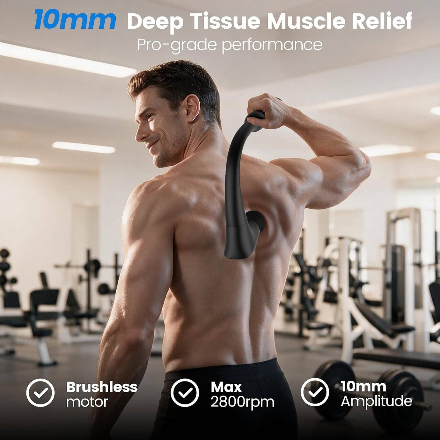 Muscle Massage Gun, 2 in 1 Deep Tissue Percussion Massager with Detachable Extension Handle for Back, Legs and Full Body