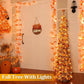 5 Ft Lighted Maple Leaf Tree, Waterproof Tinsel Fall Decoration with 50 Warm White LED Lights and Pumpkin Ornaments, Battery Operated Thanksgiving Decor