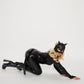 Womens Black Cat Costume Set with Front Zip Jumpsuit and Mask for Halloween