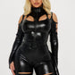 Womens Black Cat Costume Set with Front Zip Jumpsuit and Mask for Halloween