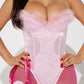 Womens Pink Bunny Costume Set with Faux Fur Trim Bodysuit and Sheer Leggings
