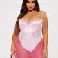 Womens Pink Bunny Costume Set with Faux Fur Trim Bodysuit and Sheer Leggings