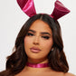 Womens Pink Bunny Costume Set with Faux Fur Trim Bodysuit and Sheer Leggings
