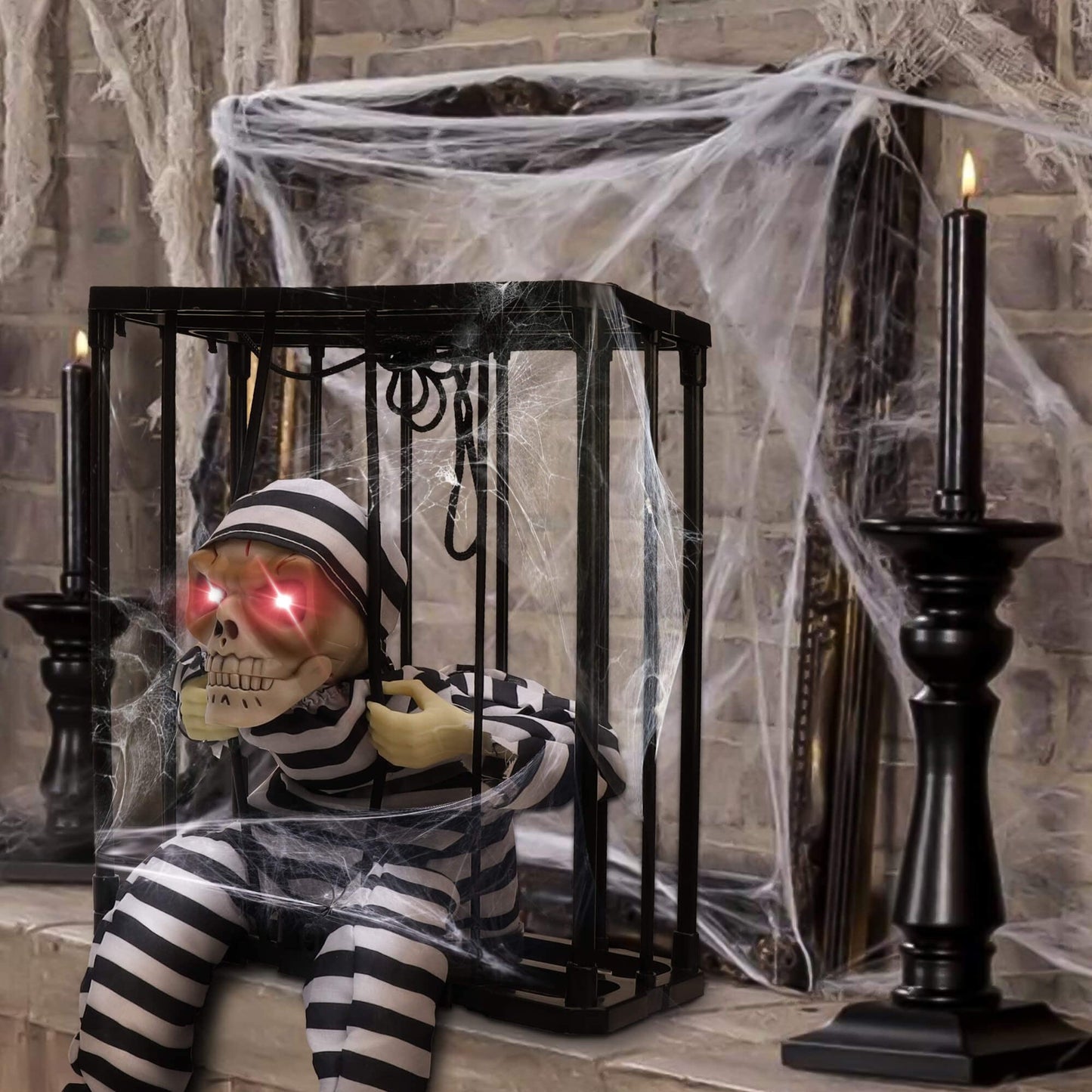 Animated Skull Prisoner with Motion Sensor Lunge and Red LED Eyes for Halloween