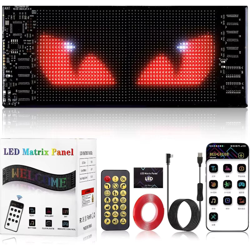 Car Windshield LED Display Panel with Remote Control and Music Sync