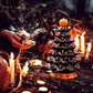LED Ceramic Holiday Tree with Purple and Orange Beads and Hand-Painted Finish