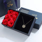 Four Heart Clover Pendant Necklace with Preserved Roses and Gift Box