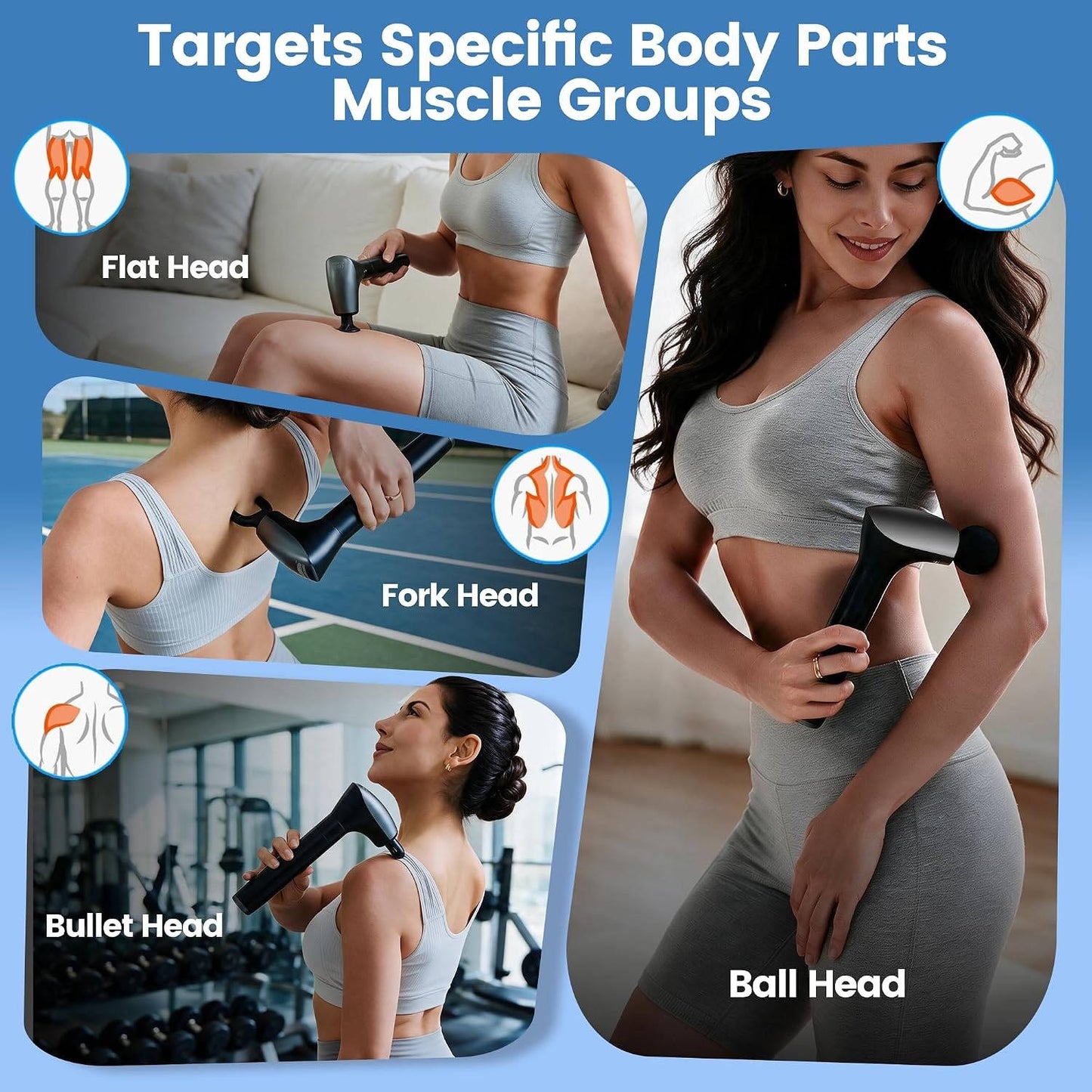Muscle Massage Gun, 2 in 1 Deep Tissue Percussion Massager with Detachable Extension Handle for Back, Legs and Full Body