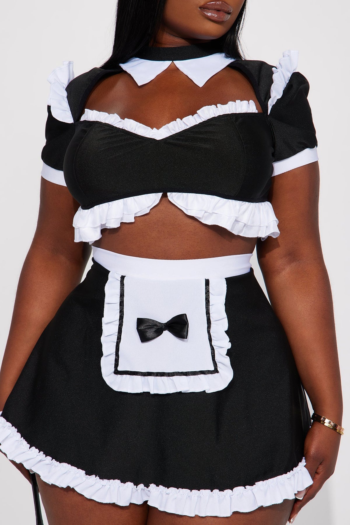 Womens French Maid Costume Set with Lace Trim Top and Apron Skirt