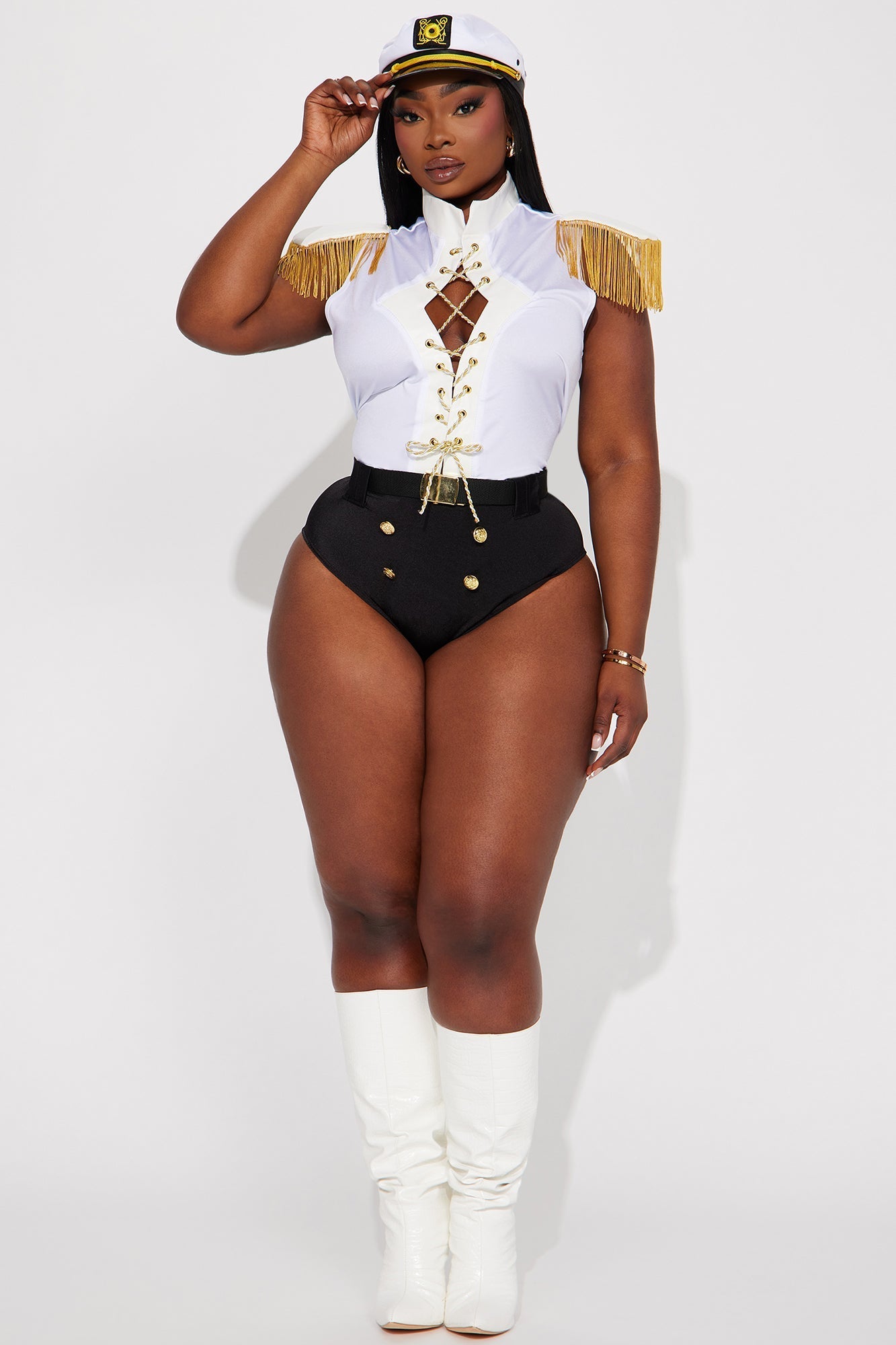 Womens Sailor Captain Costume Set with Fringe Shoulder Bodysuit