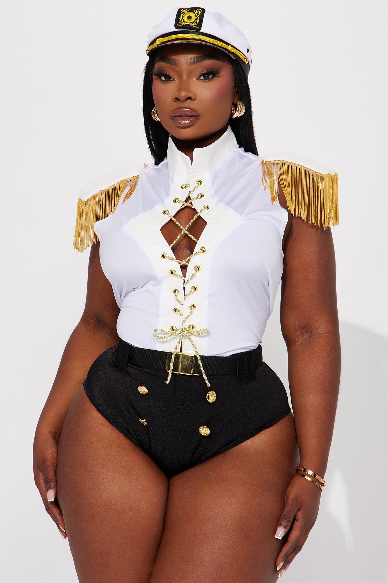 Womens Sailor Captain Costume Set with Fringe Shoulder Bodysuit