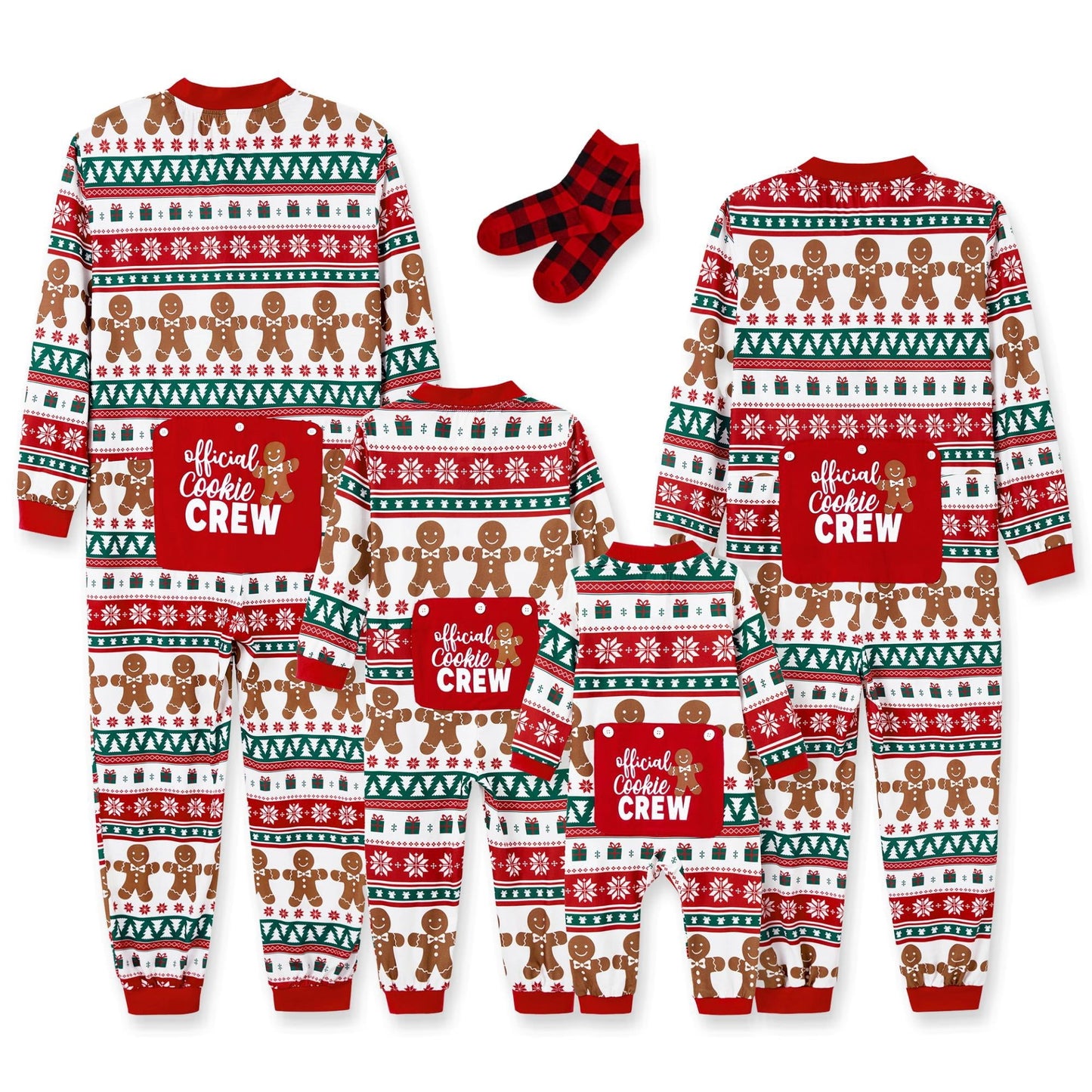 Matching Family Christmas Pajamas with Gingerbread and Tree Festive Print