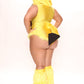 Yellow Hooded Bodysuit Costume Set with Lightning Bolt Tail and Furry Boot Covers
