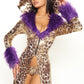 Womens Money Themed Costume Set with Faux Fur Trim Coat and Shorts