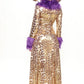 Womens Money Themed Costume Set with Faux Fur Trim Coat and Shorts