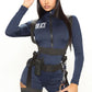 Police Officer Costume Set with Zip Romper, Body Harness, Handcuffs, and Hat