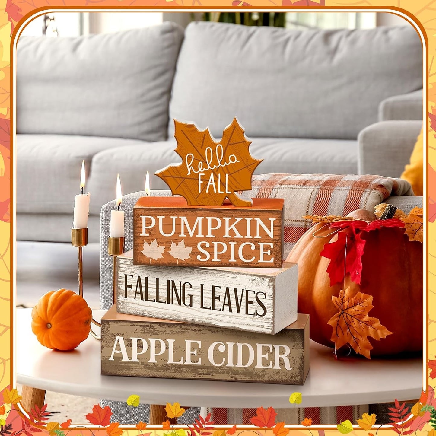 4 Pcs Wooden Stacked Maple Leaf Decor, Thanksgiving Table Decorations, Rustic Fall Centerpiece for Home