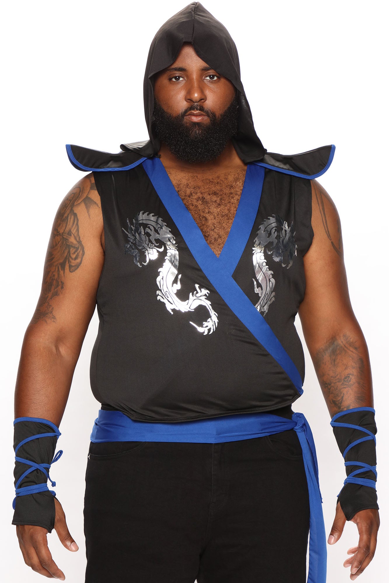 Mens Dragon Ninja Costume Set with Hooded Tunic and Gauntlets