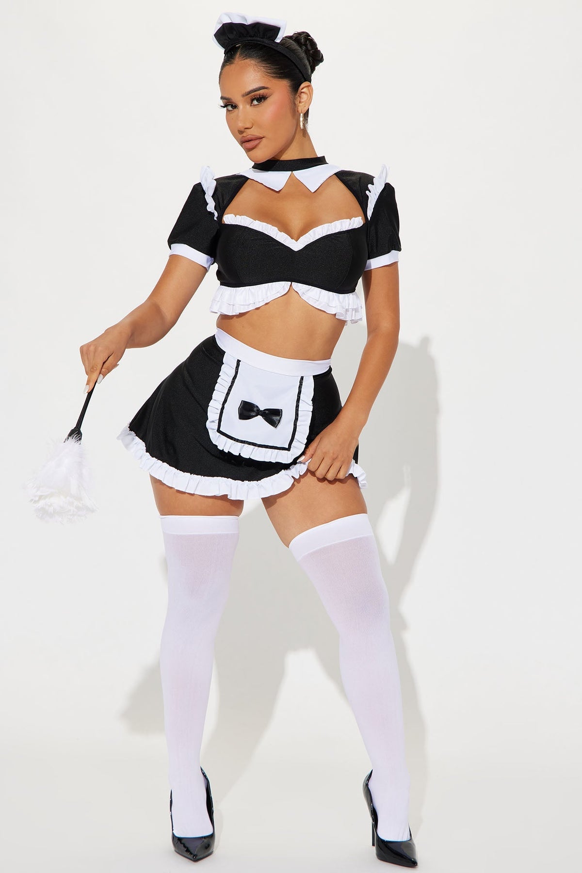 Womens French Maid Costume Set with Lace Trim Top and Apron Skirt