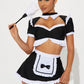 Womens French Maid Costume Set with Lace Trim Top and Apron Skirt