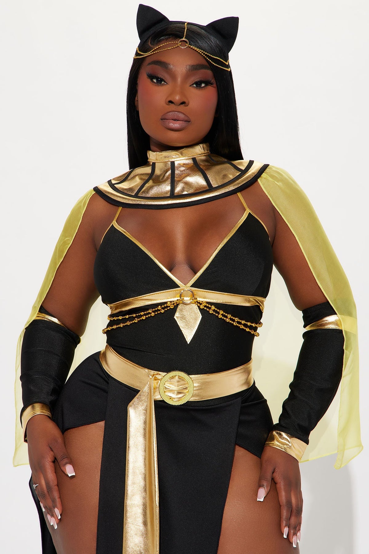 Womens Egyptian Queen Costume Set with Sheer Dress and Cape
