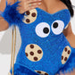 Womens Cookie Creature Costume Set with Sequin Teddy and Leg Warmers
