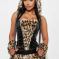 Womens Faux Fur Creature Costume Set with Hood Corset and Skirt
