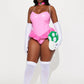 Womens Pink Princess Costume Set with Peplum Teddy and Gloves for Halloween