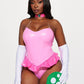 Womens Pink Princess Costume Set with Peplum Teddy and Gloves for Halloween