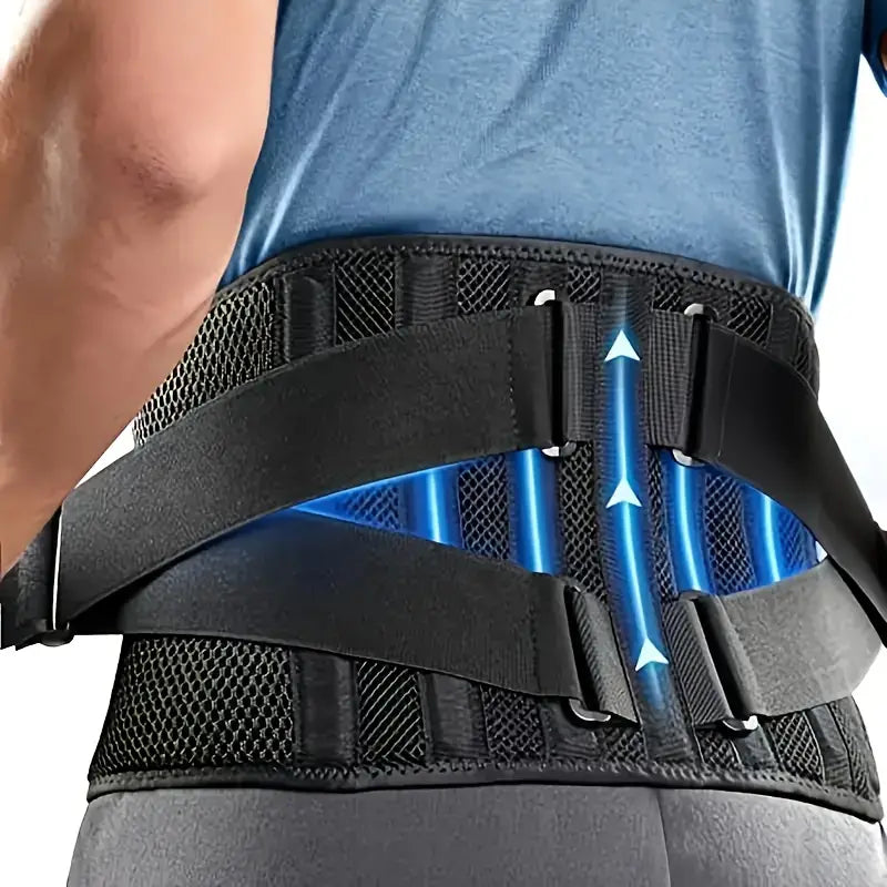 Lower Back Support Brace with Dual Pad System and Six Support Strips