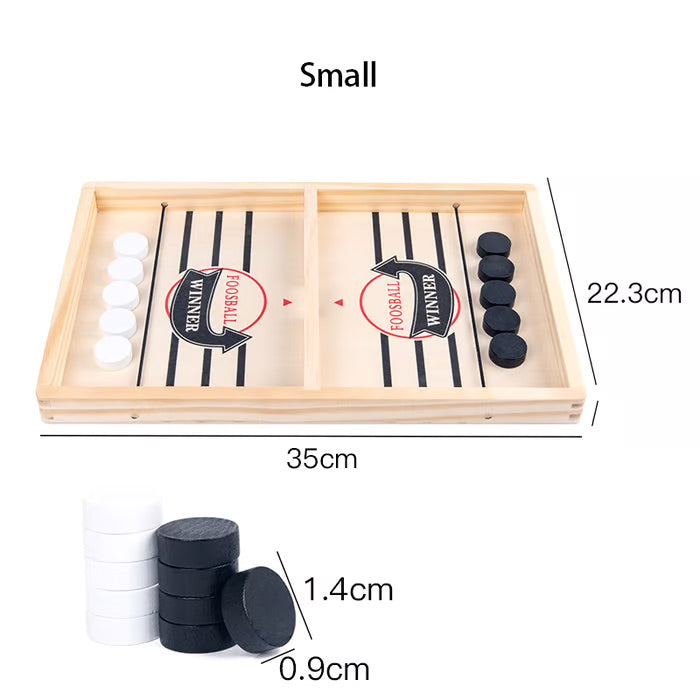 Two Player Wooden Puck Game with Center Gate Target and 10 Pucks