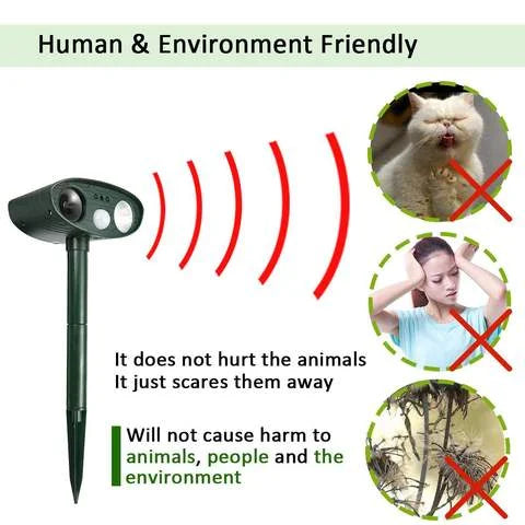 Ultrasonic Deer Repeller, Solar Powered Motion-Activated Animal Deterrent