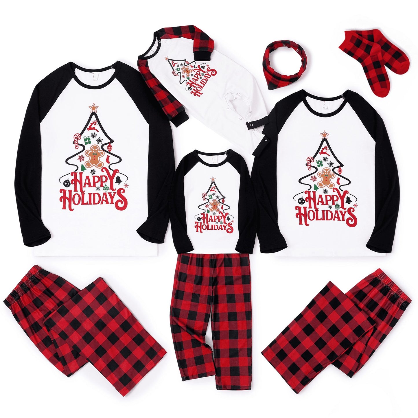Matching Family Christmas Pajamas Set with Plaid Sleepwear and Pet Bandana
