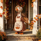 23 Inch Porch Goose Outfit Set, 2 Piece Thanksgiving Pumpkin Print Dress and Ruffled Hat for Fall Outdoor Decor