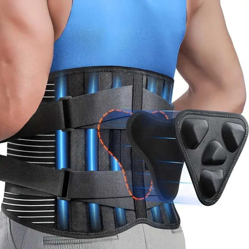 Lower Back Support Brace with Dual Pad System and Six Support Strips