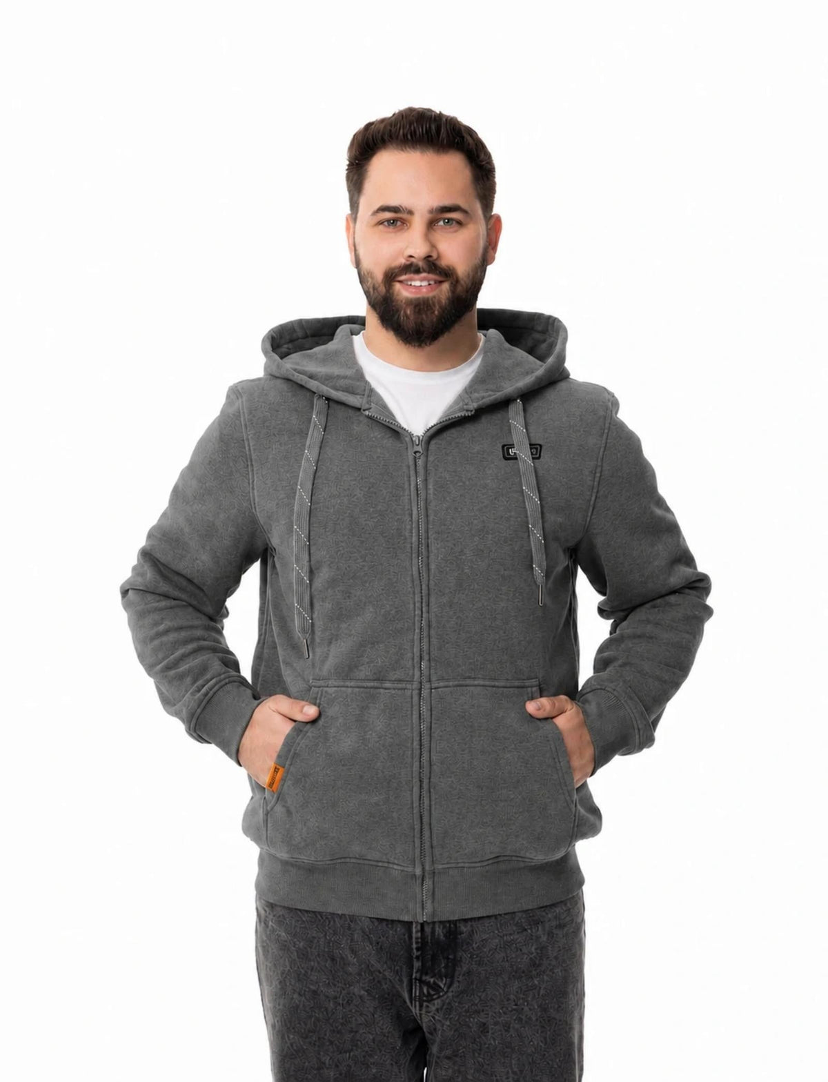 Mens Electric Heated Zipper Sweatshirt with Rechargeable Battery Pack and Dual Heating Zones
