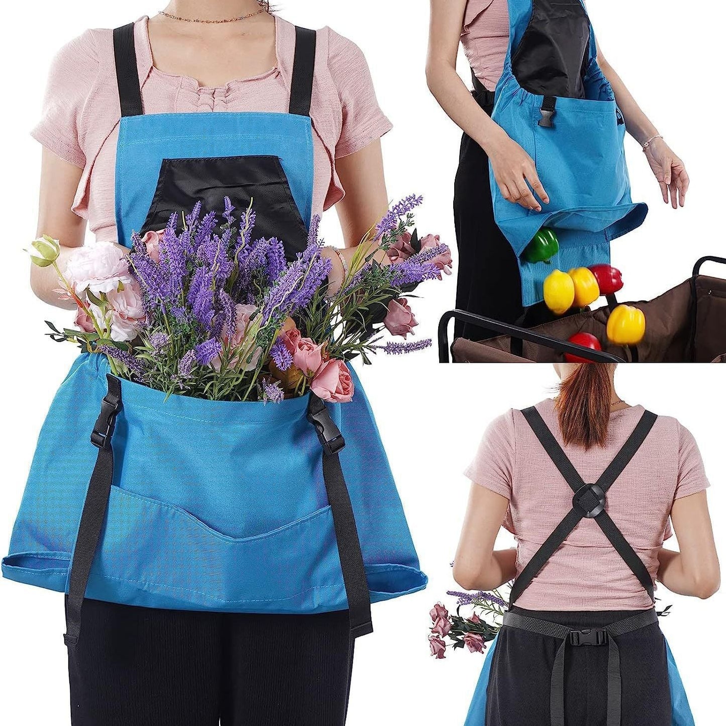 Water Resistant Garden Apron with Cross Back Straps and Dual Pockets, Adjustable Fit
