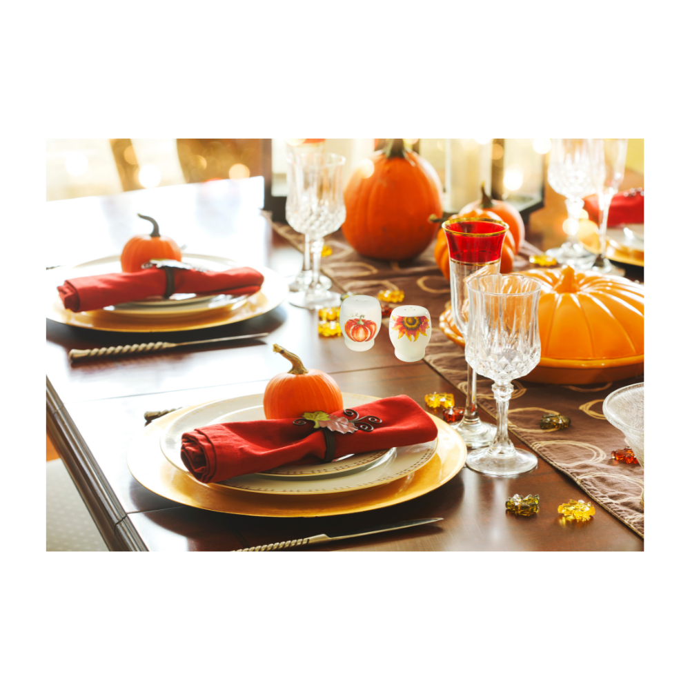 Ceramic Pumpkin Salt and Pepper Shaker Set with Harvest Design
