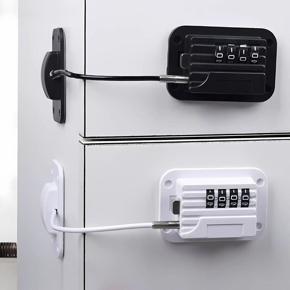 Password Protected Refrigerator Door Lock with Adjustable Strap and Adhesive Installation