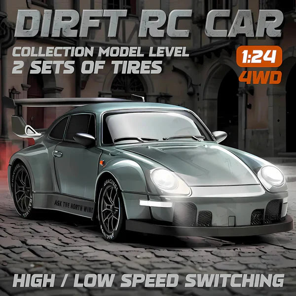 4WD RC Drift Car with Swappable Drift Tires and Rechargeable Battery, LED Track Lighting