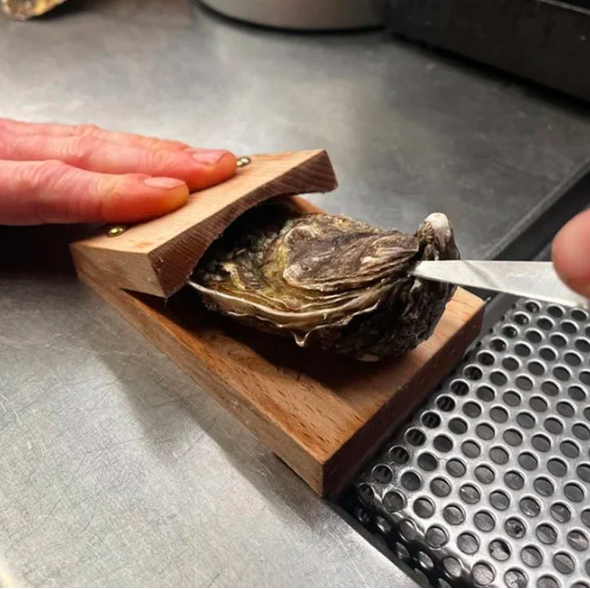 Wooden Oyster Shucking Clamp with Table Edge Mount and Screw Tightening