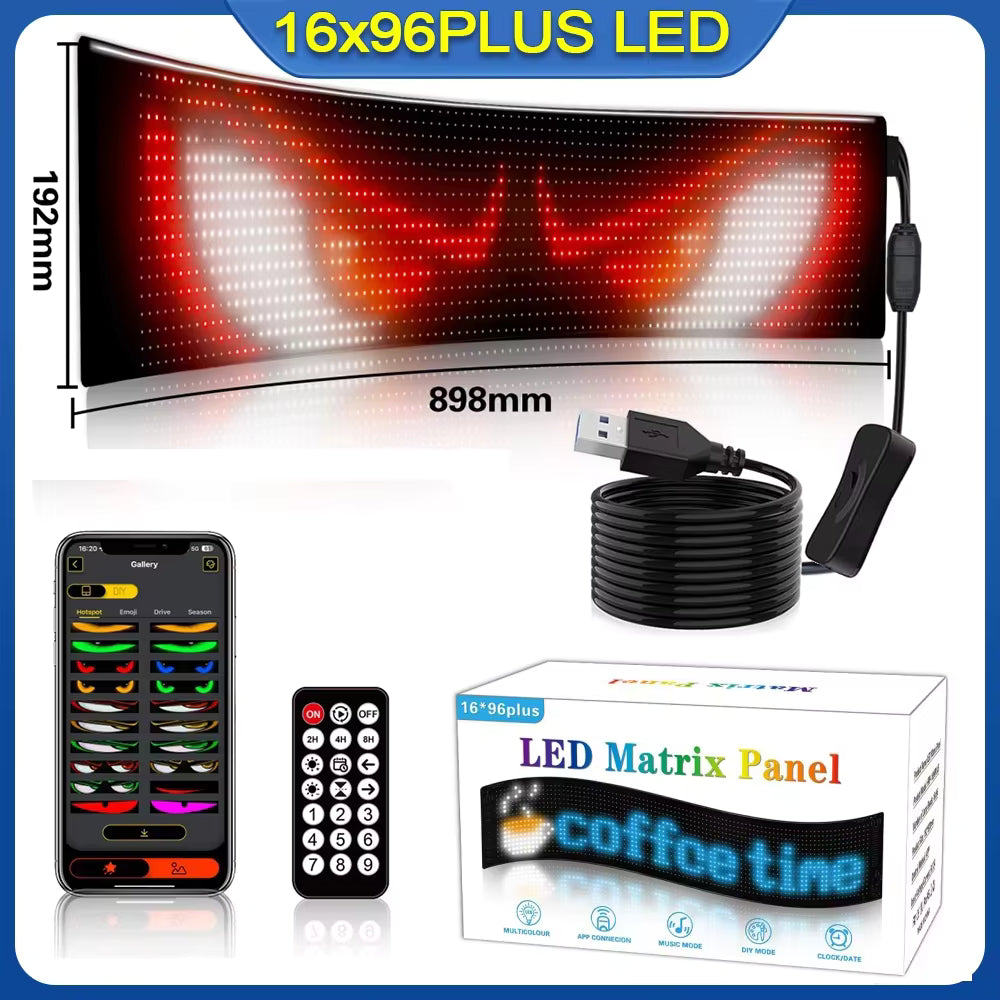 Car Windshield LED Display Panel with Remote Control and Music Sync