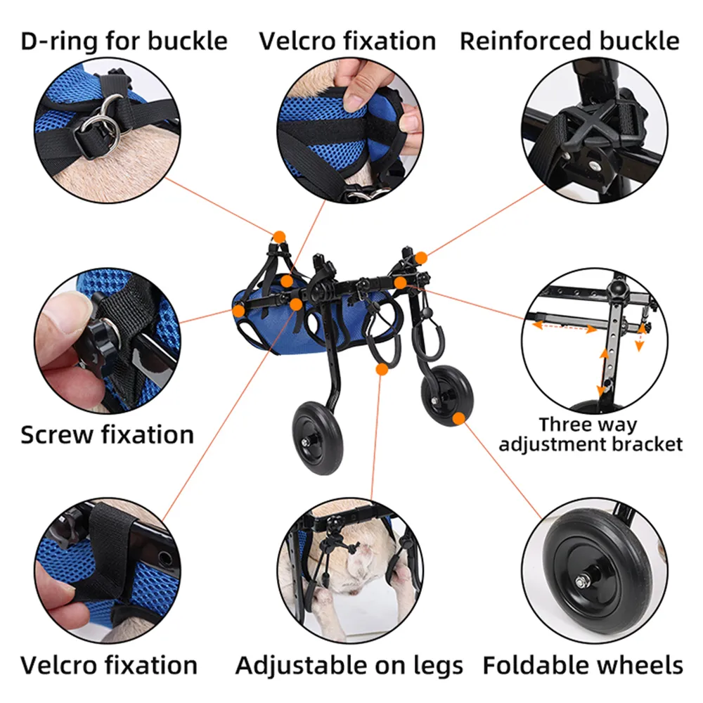 Adjustable Pet Wheelchair with Hind Leg Support and Secure Bracket, Dogs Cats