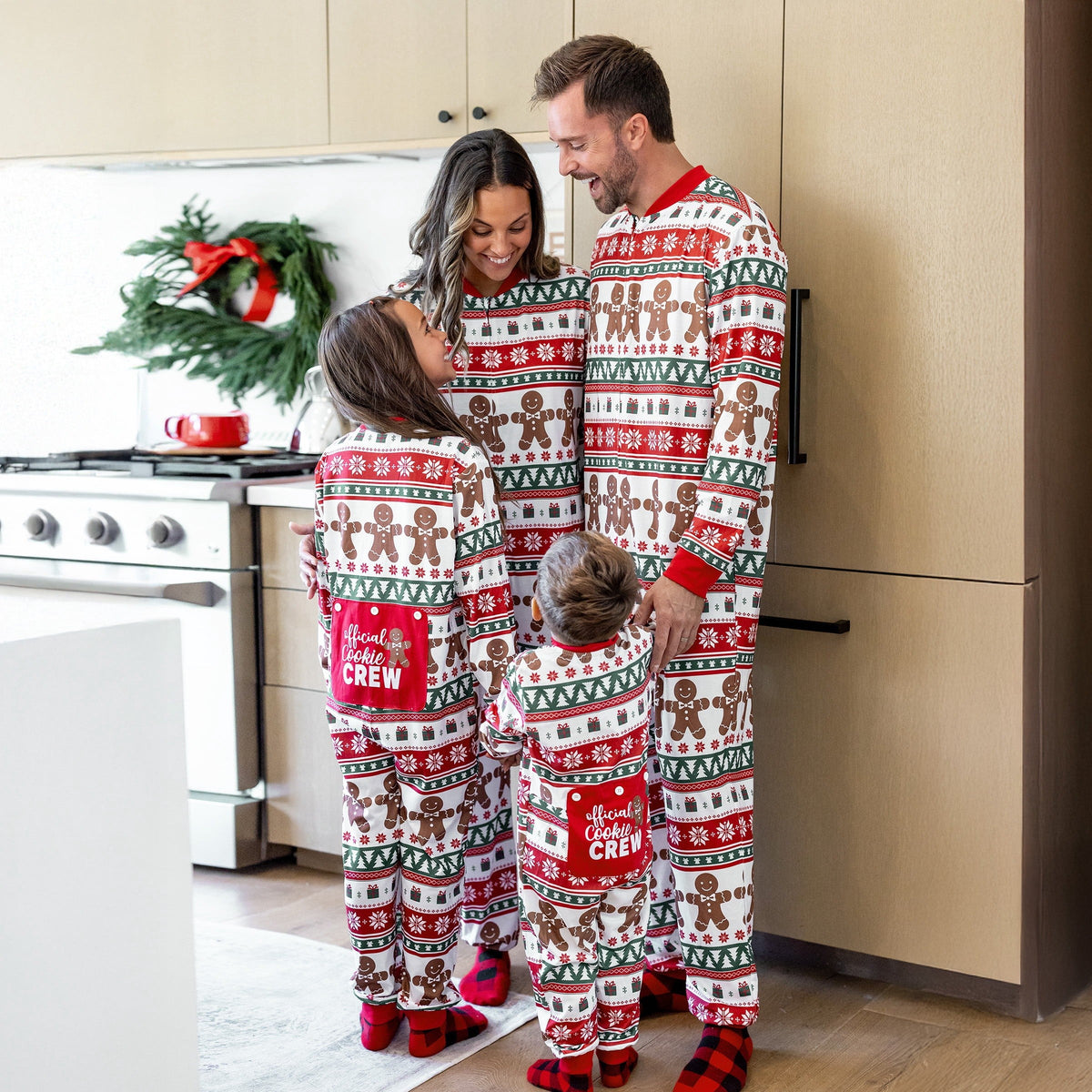 Matching Family Christmas Pajamas with Gingerbread and Tree Festive Print