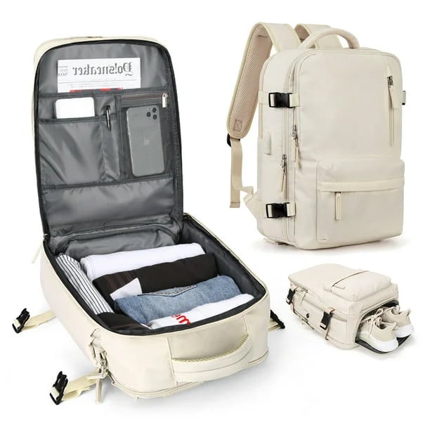 Travel Backpack 35L with USB Charging Port and Laptop Sleeves, Wet Storage, Shoe Compartment