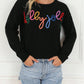 Womens Pullover with High Stretch Rib Knit and Eyelet Front Panel, Black